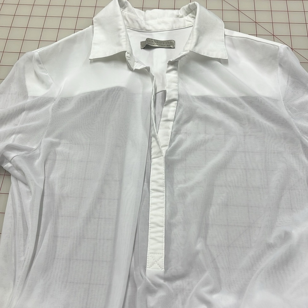 ANATOMIE Made in Italy Mesh Button Long SLV Contemporary City-Chic White Top M - Picture 8 of 16